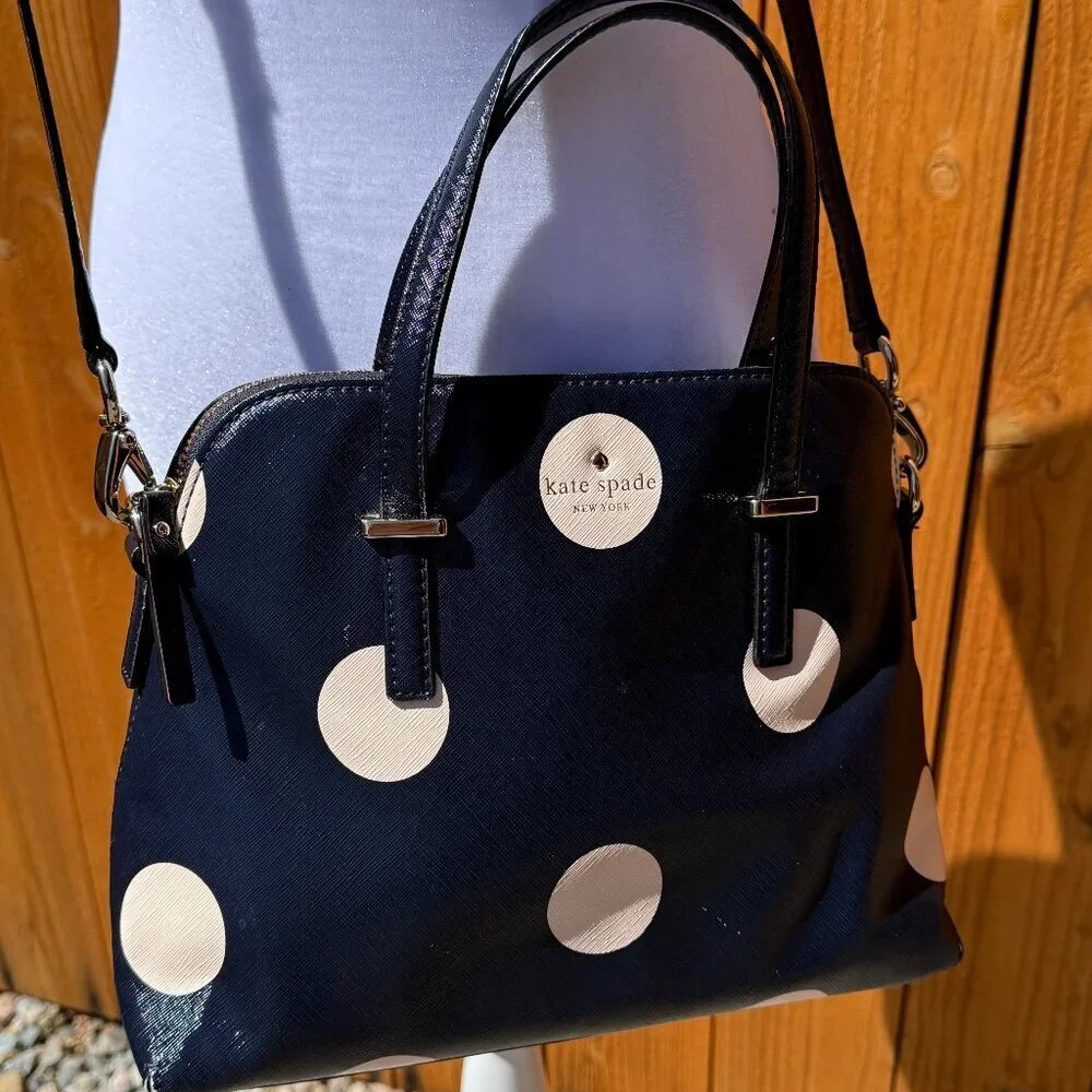 kate spade new‎ york Crossbody Bag Navy w/ Pale Pink Dots Preloved
